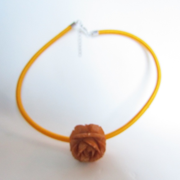 LC Carved Baltic Amber Burnt Orange Color Carved Rose Pendant attached to Silk 5 - Picture 5 of 8